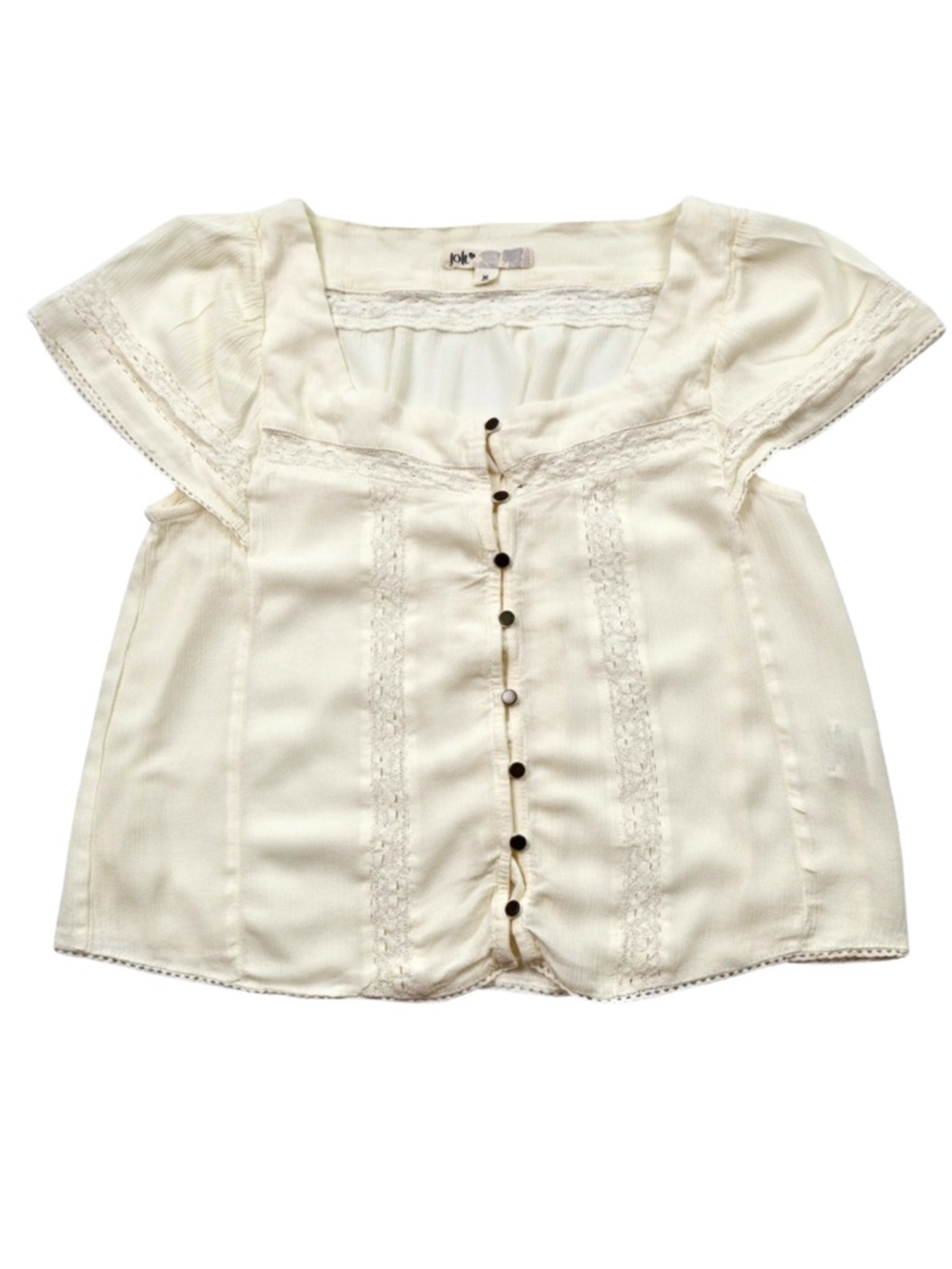 Jolt Cream Lace Button Front Puff Sleeve Blouse Medium